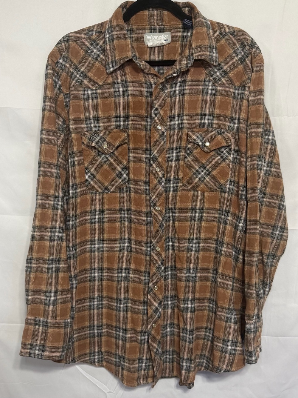 Wrangler Wrancher Shirt Men XLT Plaid Flannel Pearl Snap Western Chore Cowboy